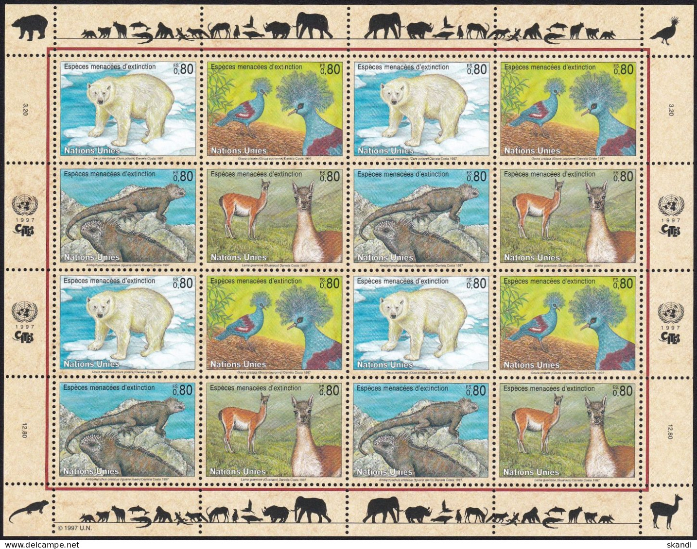 UNO GENF 1997 Mi-Nr. 305/08 Kleinbogen ** MNH - Blocs-feuillets