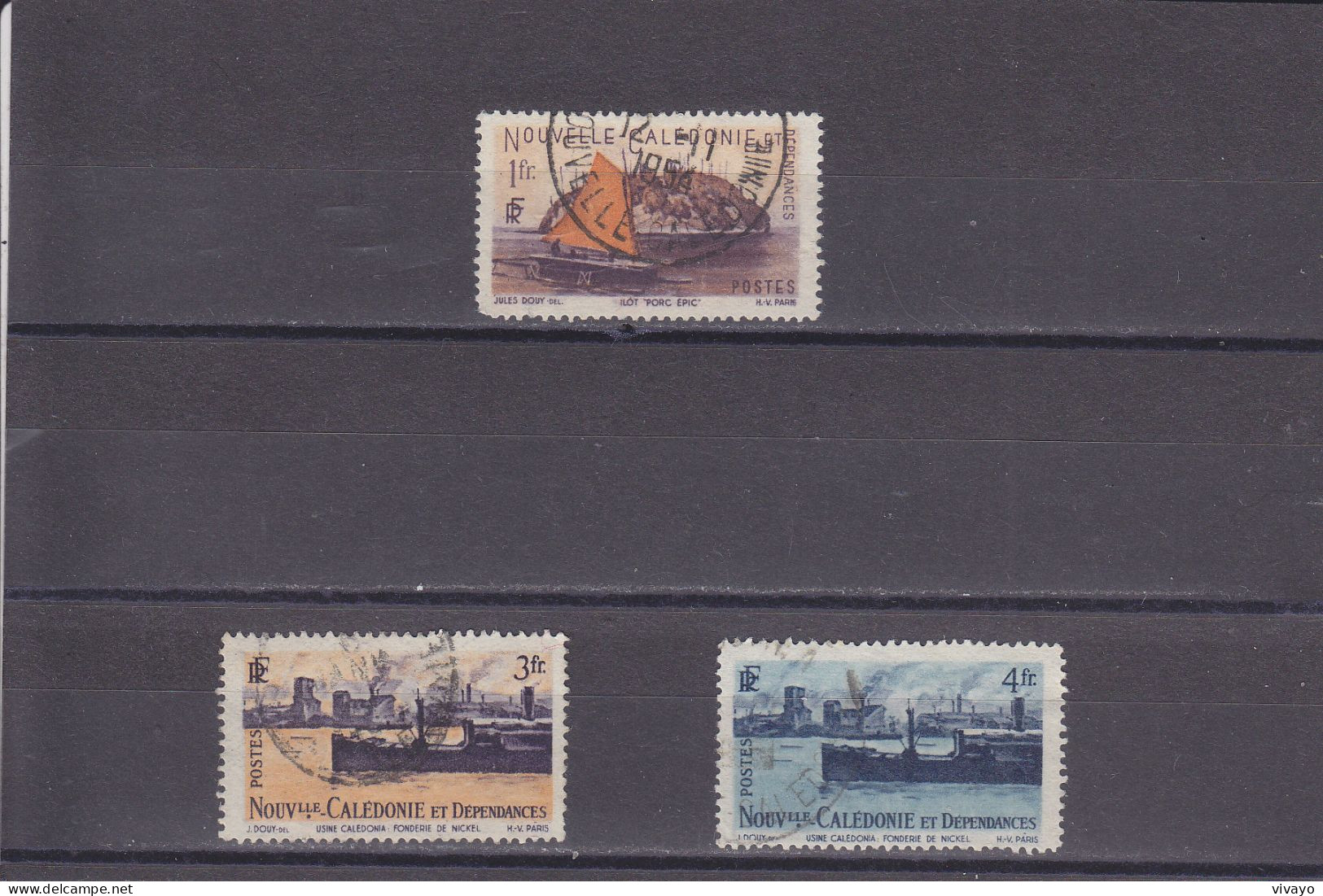 NOUVELLE CALEDONIE - O / FINE CANCELLED - 1948 - SAILING BOAT, STEAMER - Yv. 265, 270/1  - Mi. 332, 337/8 - Used Stamps