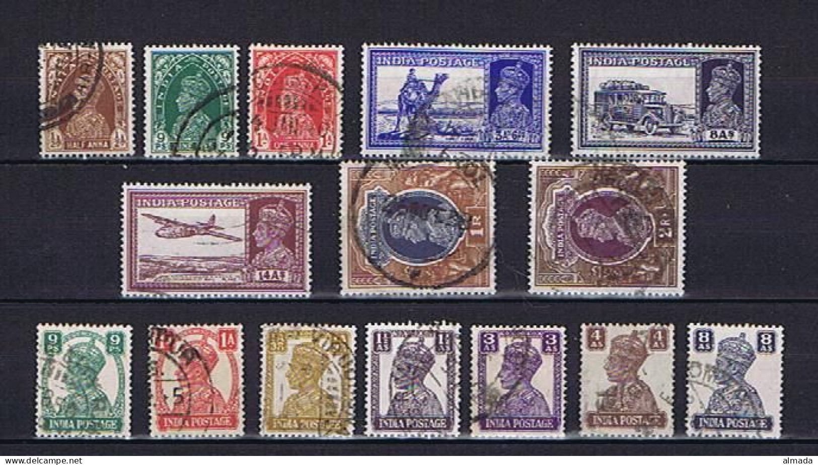 India, Indien 1937-1941: 15 Diff. Used, 15 Versch. Gestempelt - 1936-47 Roi Georges VI