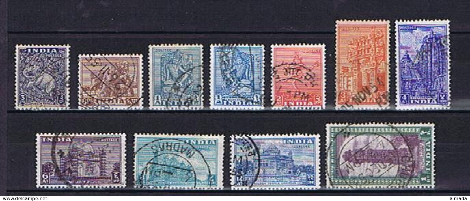 India, Indien 1949-1951: 11 Diff. Used, 11 Versch. Gestempelt - Oblitérés