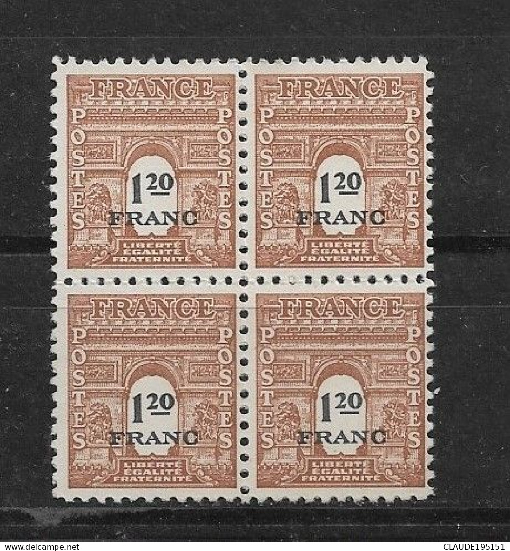 FRANCE 1945  N° 707**   E  BLOC DE 4 GOMME D'ORIGINE SANS CHARNIÈRE  NEUF TTB      2 SCANS - 1944-45 Triomfboog