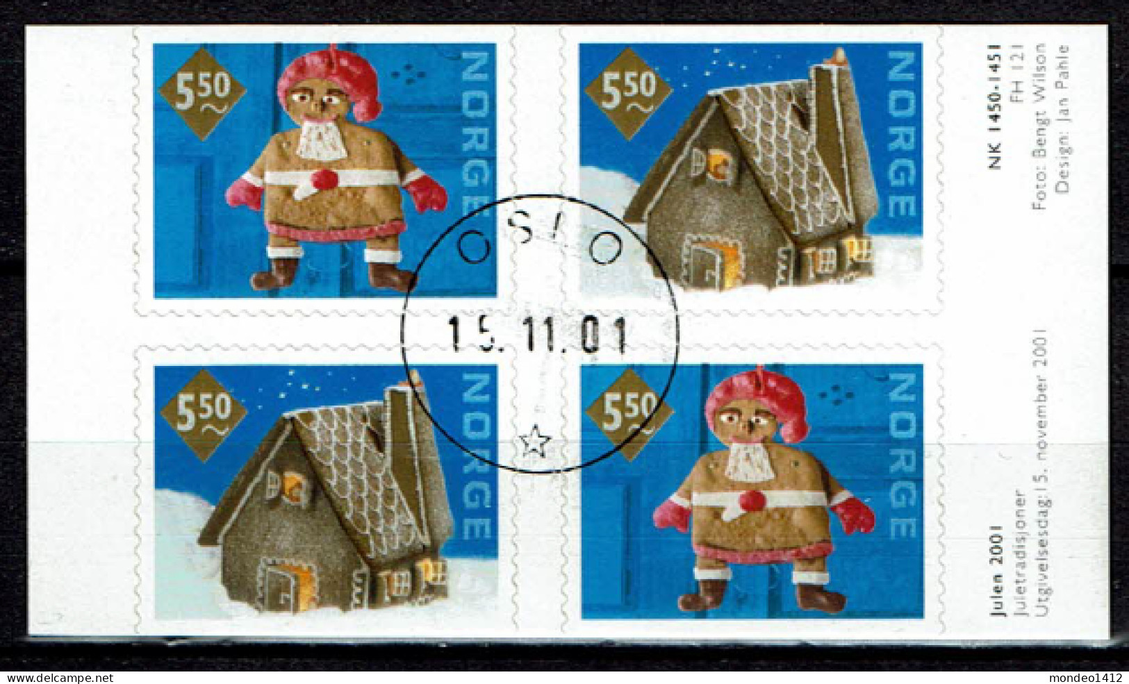 Norway 2001 - Yv.1358/1359 Mi.1411/1412 - Used - Nöel, Weihnachten, Maison En Pain D'épice - Two Pairs In Block - Used Stamps