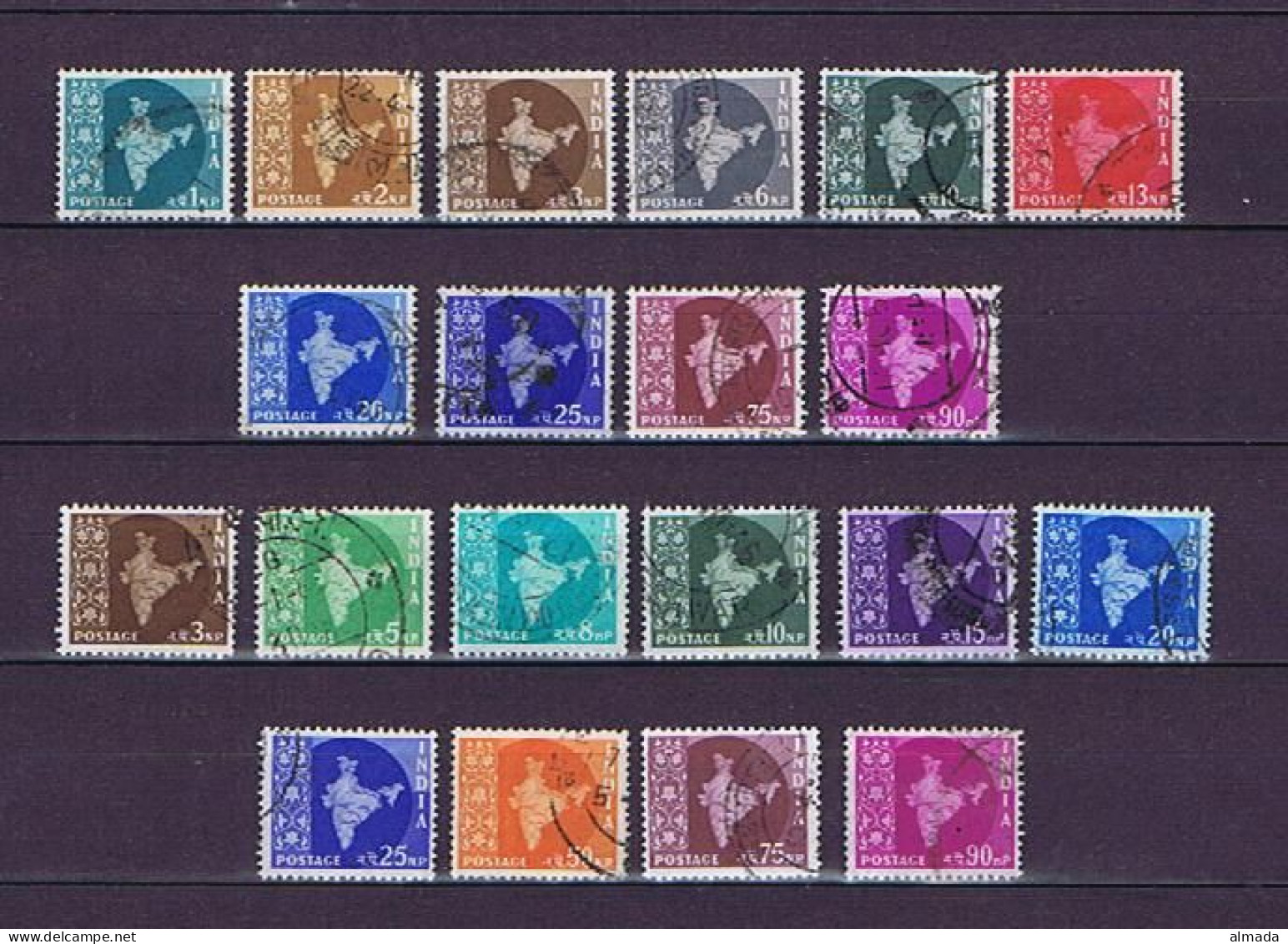 India, Indien 1957-1960: 20 Diff. Used (both Wmks), 20 Versch. Gestempelt (beide Wz.) - Gebruikt