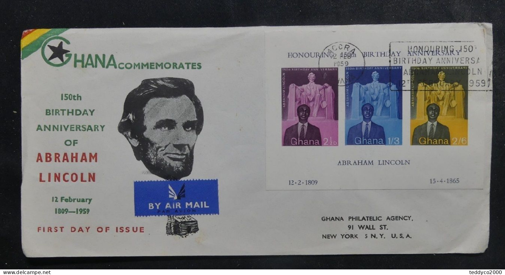 GHANA -Lincoln Birthday Anniversary Busta FDC 1959 - Ghana (1957-...)