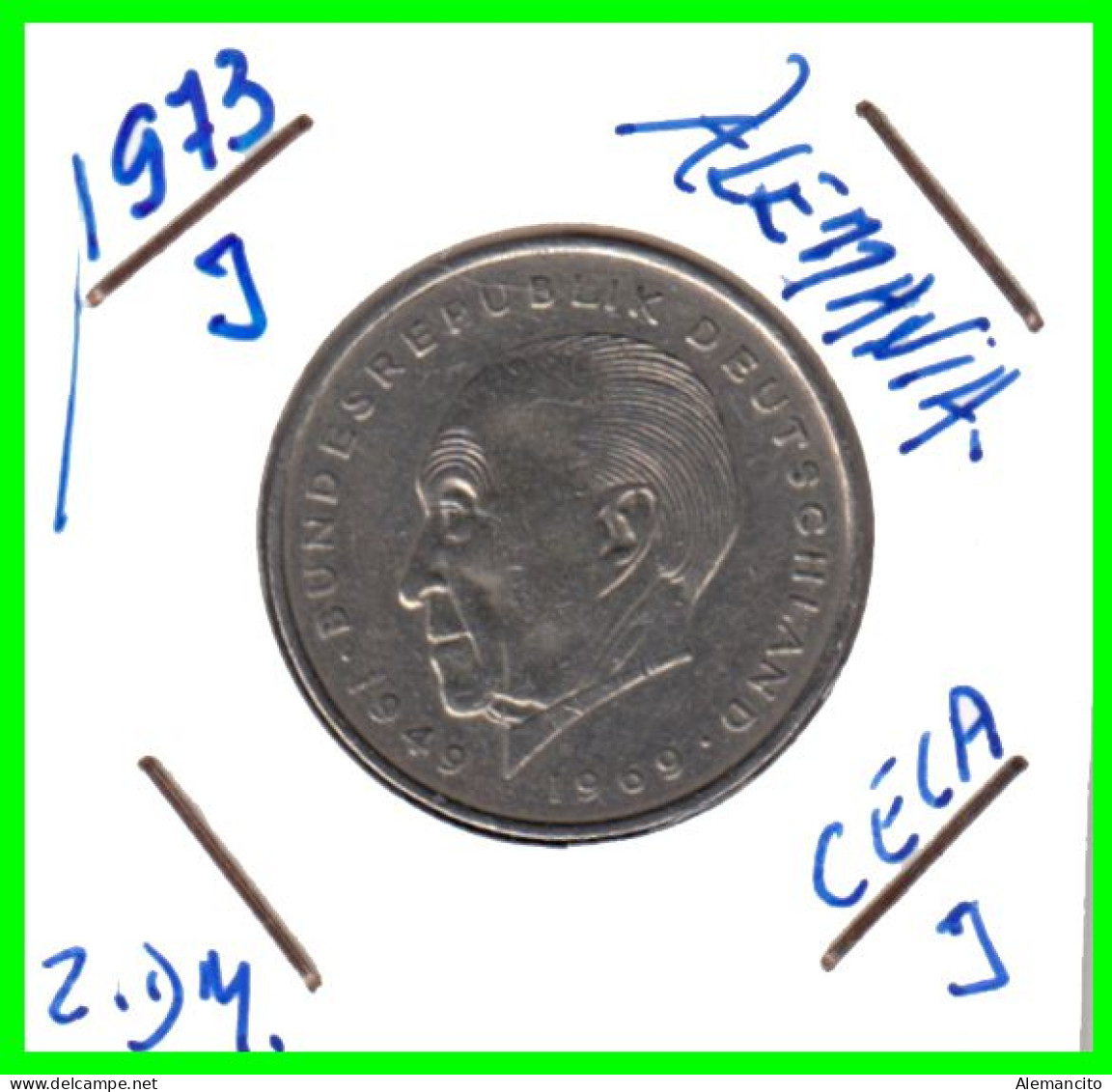 COIN ALEMANIA ( GERMANY ) MONEDA DE 2.00 DM AÑO 1973 CECA-J - HAMBURG - KONRAD ADENAUER NÍQUEL- 26,75 MM CIRCULADA - 2 Mark