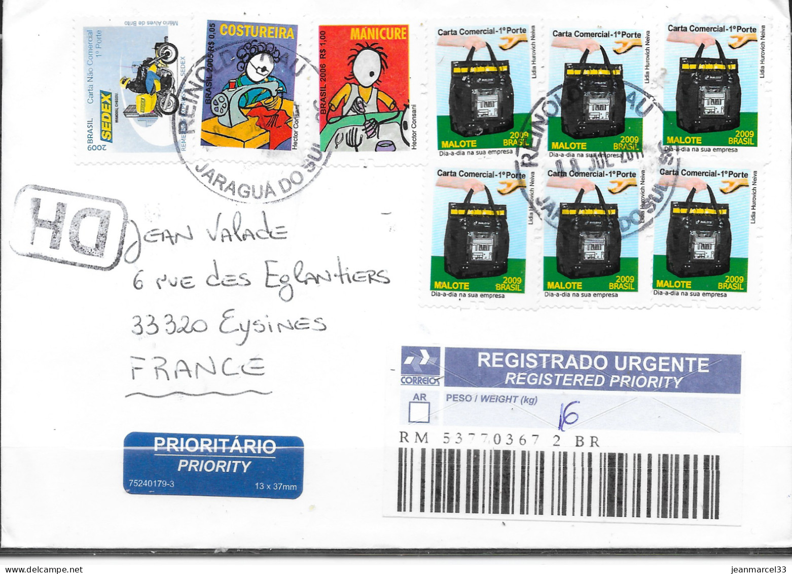 Lettre Recommandée De Reinoldo Rau Brésil 8 Juil 2011 Pour Eysines, Belle Affranchissement - Covers & Documents