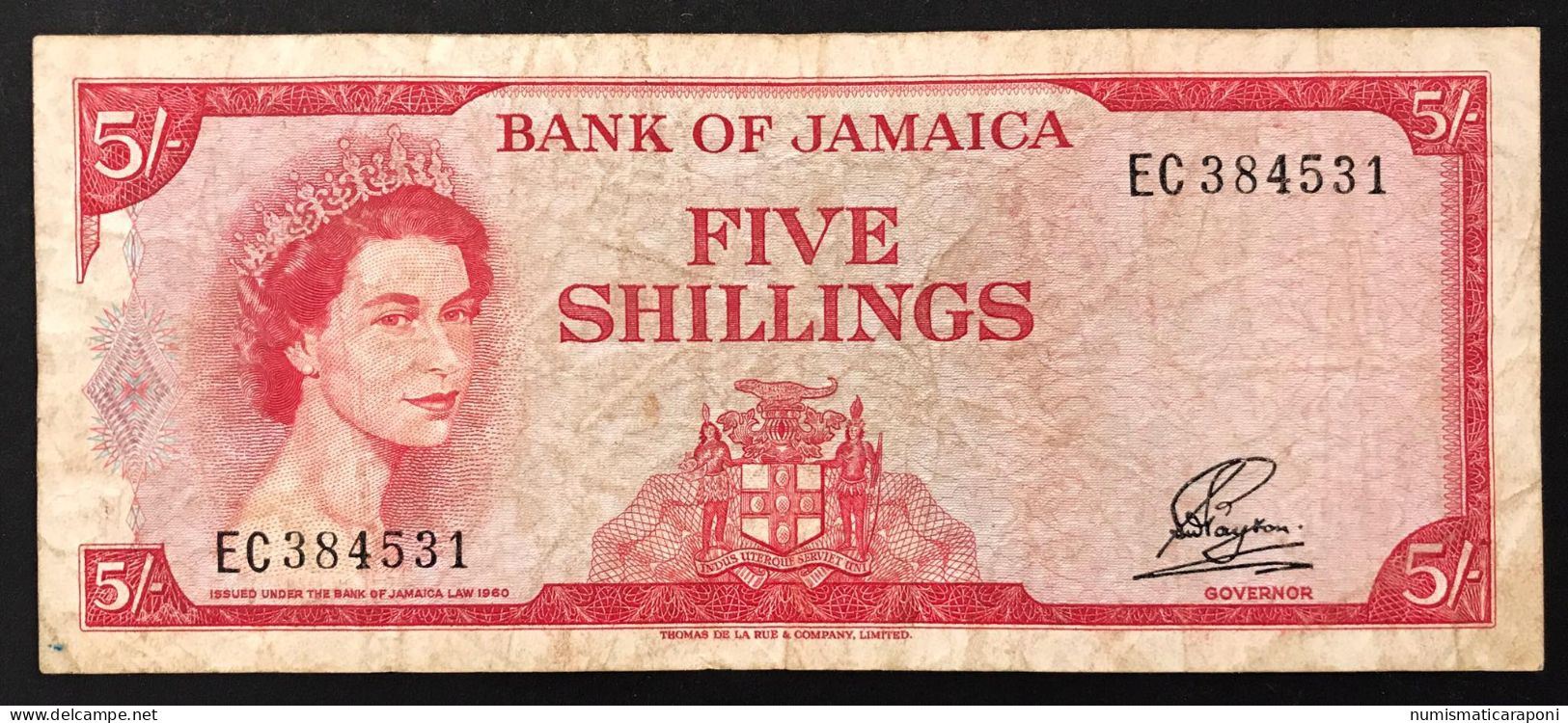 Jamaica Giamaica 5 SCELLINI Shillings Pick#49 1960 Queen Elizabeth IIà River  RARA Caraibi LOTTO 566 - Jamaique