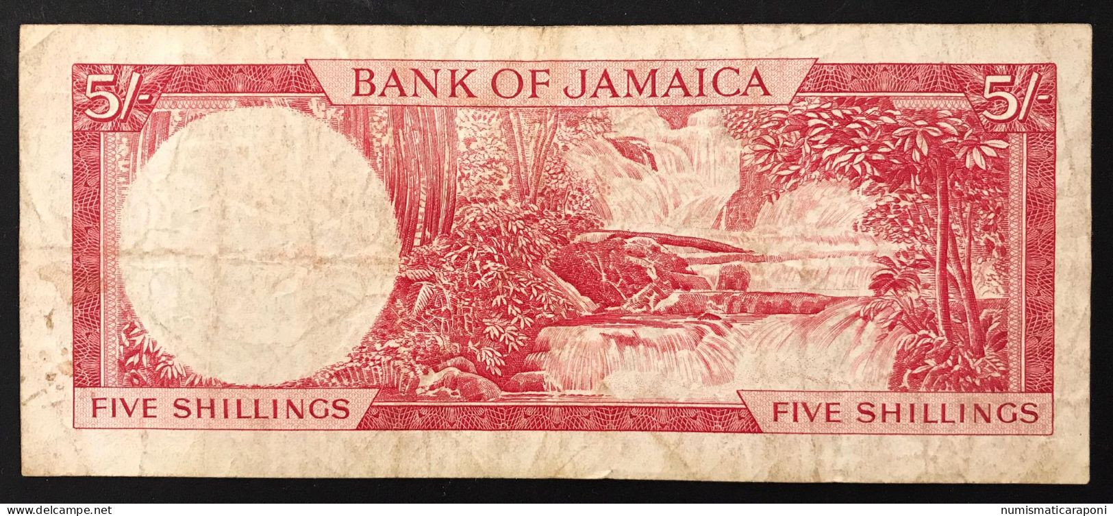 Jamaica Giamaica 5 SCELLINI Shillings Pick#49 1960 Queen Elizabeth IIà River  RARA Caraibi LOTTO 566 - Jamaique