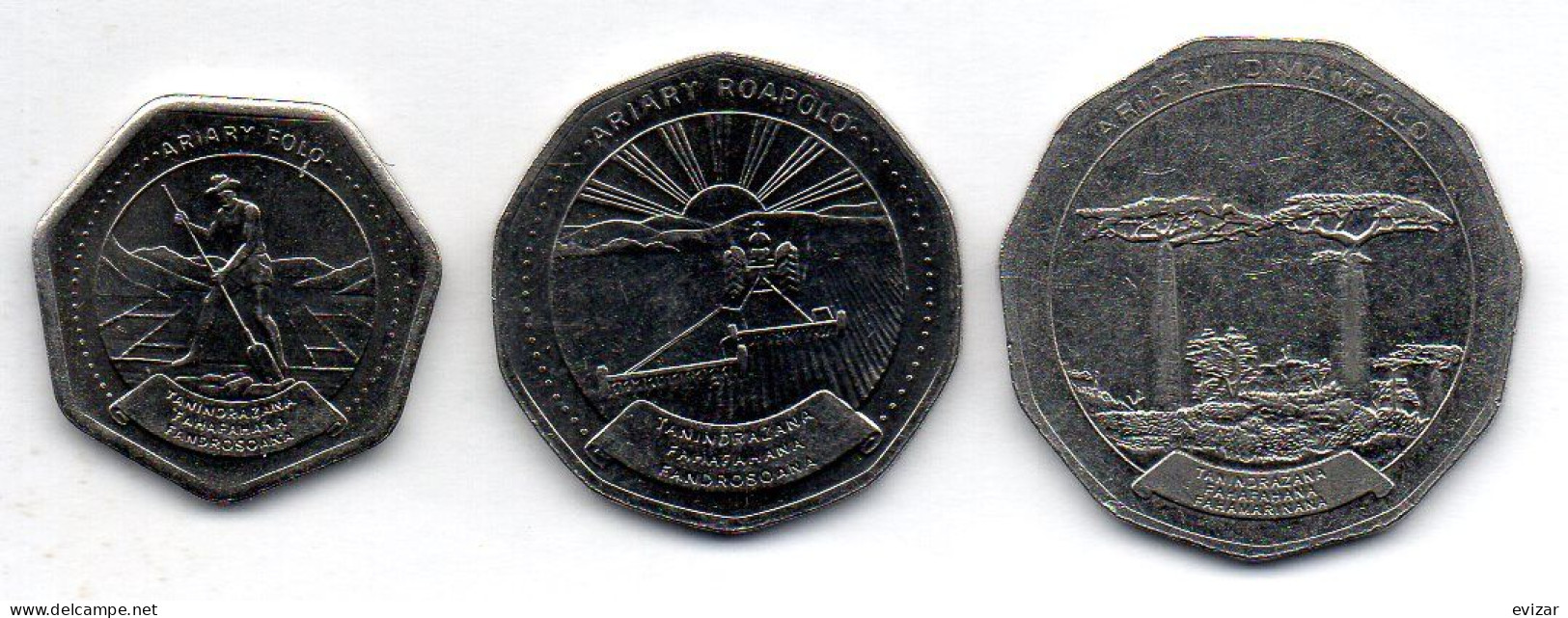 MADAGASCAR, Set Of Three Coins 10, 20, 50 Ariary, Steel, Year 1999, 1996, KM # 27, 24.2, 25.1 - Madagascar