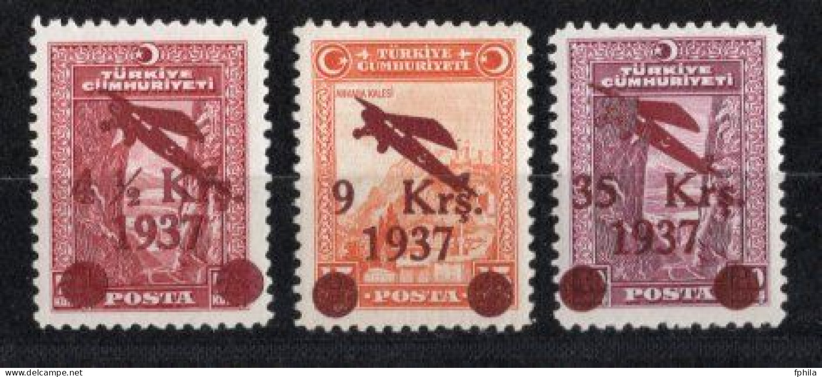 1938 TURKEY SURCHARGED AIRMAIL STAMPS SECOND ISSUE MH * - Neufs