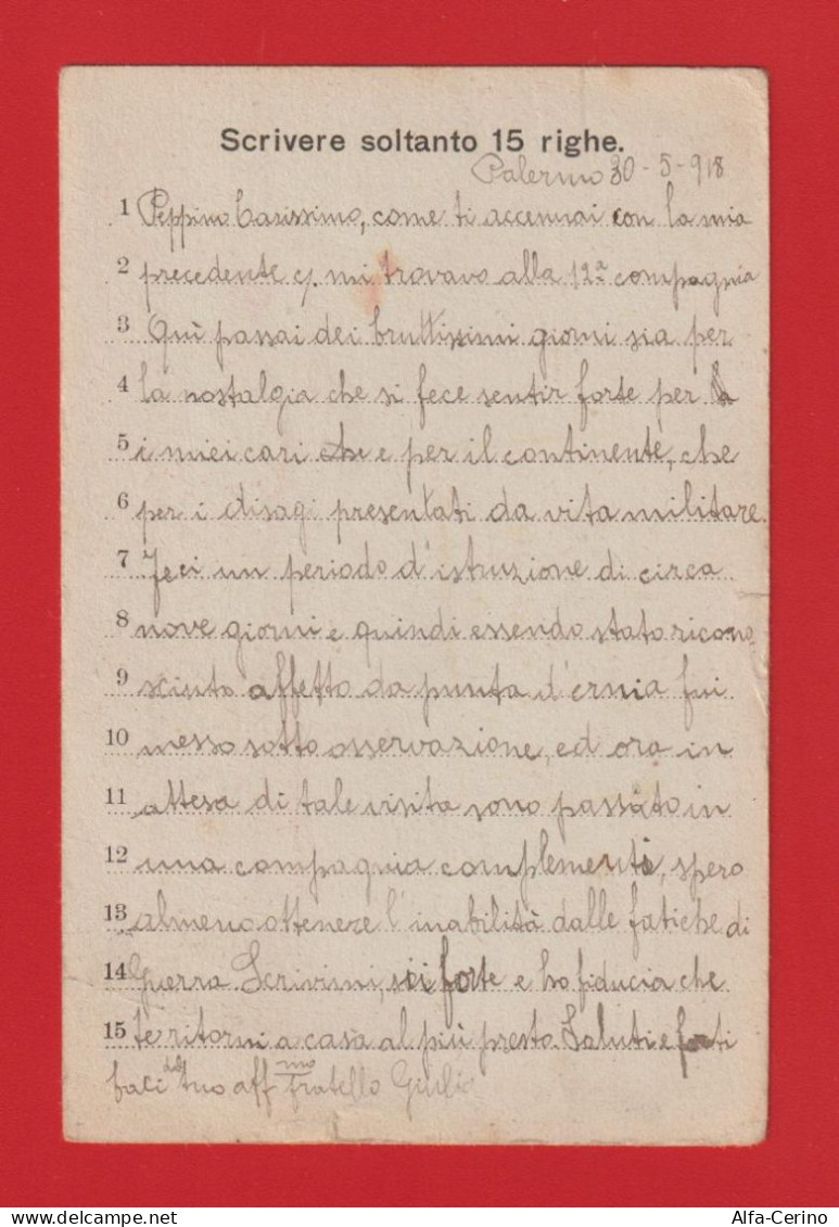 C.R.I.: 1918  CARTOLINA  PRIGIONIERI  DI  GUERRA  -  DA  PALERMO  A  CELLELAGER-HANNOVER  -  QUALITA'  ECCELLENTE  -  FP - Croix-Rouge