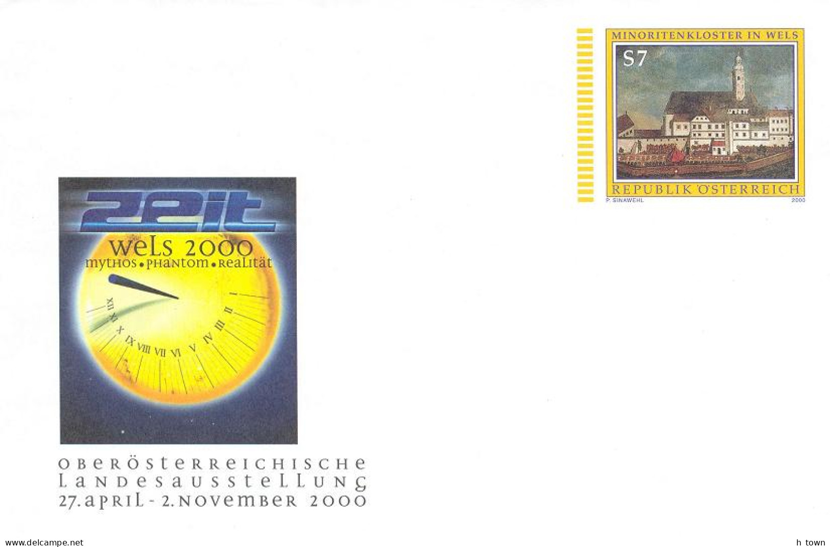 516  Horloge, Cadran Solaire: PAP D'Autriche, 2000 -  Clock Tower, Sundial, Time: Postal Stationery Cover From Austria - Clocks