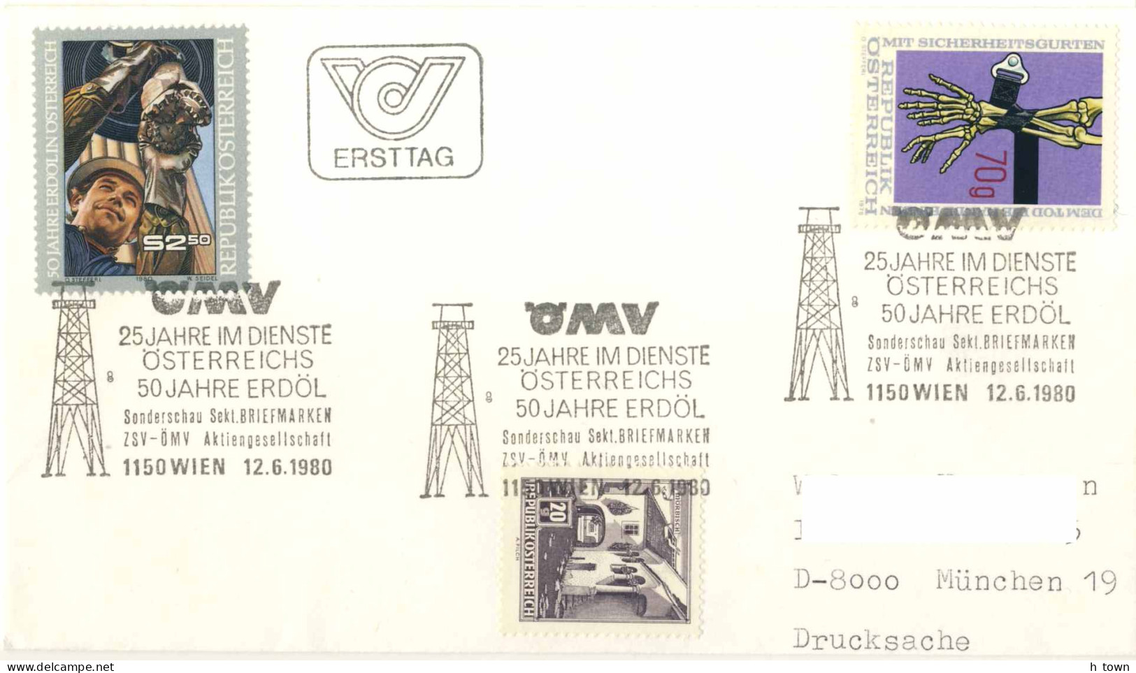 516  Pétrole: Oblitération Temporaire D'Autriche, 1980 -  Crude Oil Extraction, ÖMV. Sp. Cancel From Austria. Petroleum - Aardolie