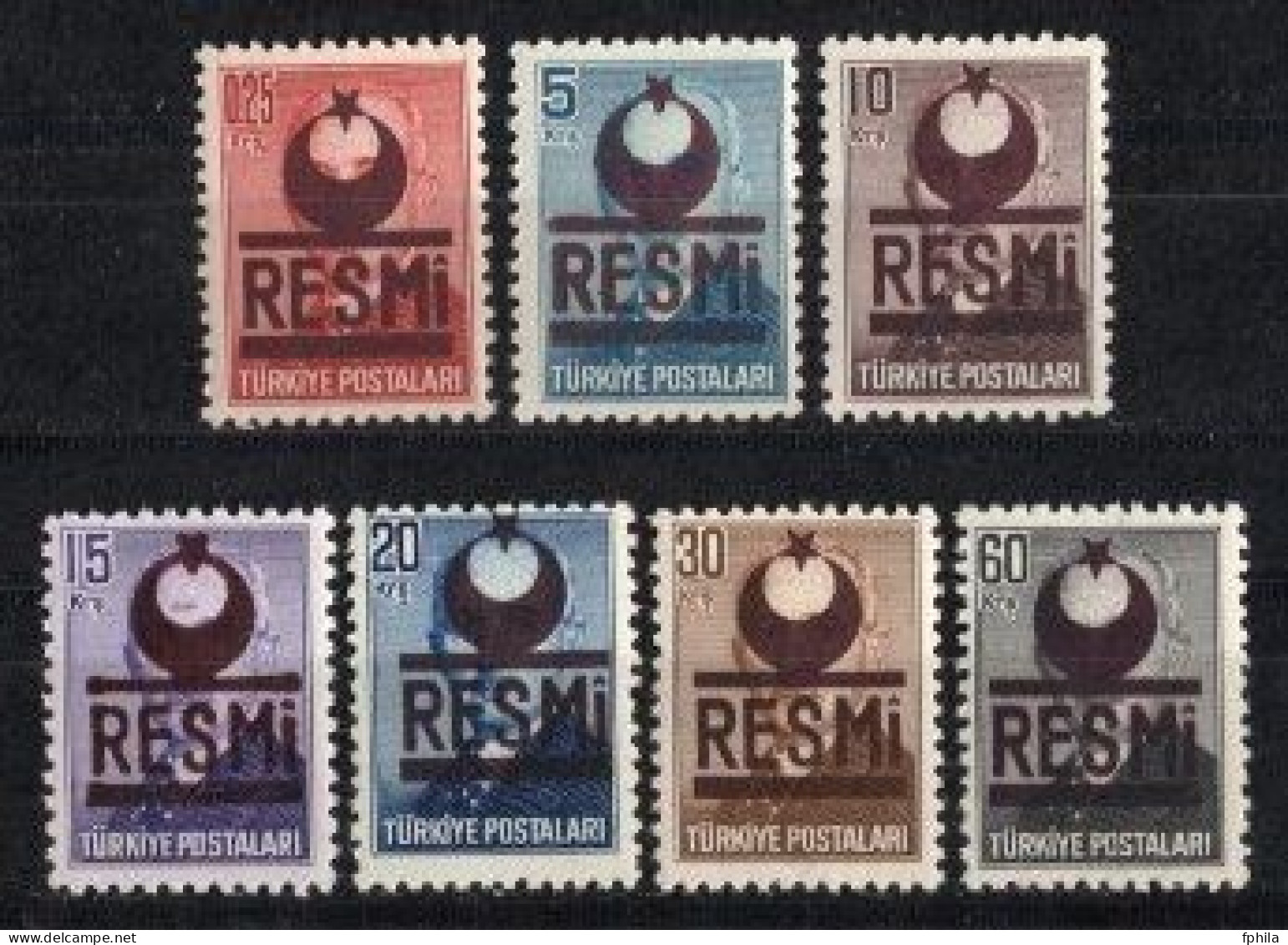 1953 TURKEY PURPLE BROWN OVERPRINTED OFFICIAL STAMPS MNH ** - Dienstzegels