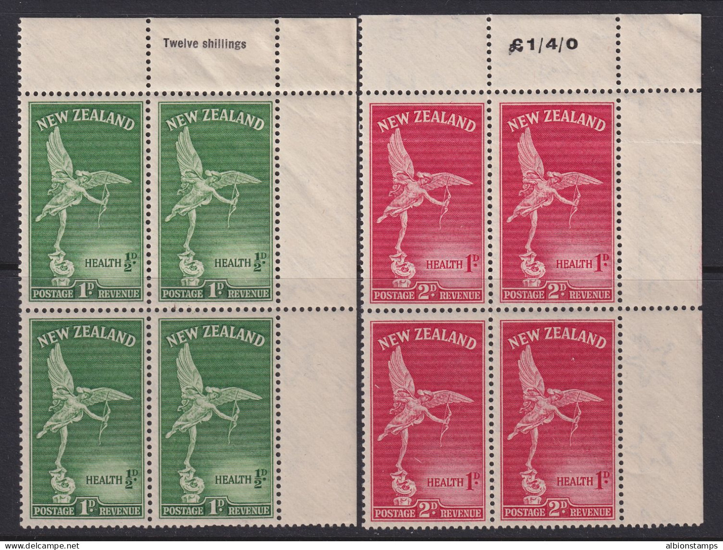 New Zealand, CP T19a(4), T19b(4), MNH (* Sel), Inscription Blocks Of Four - Ungebraucht