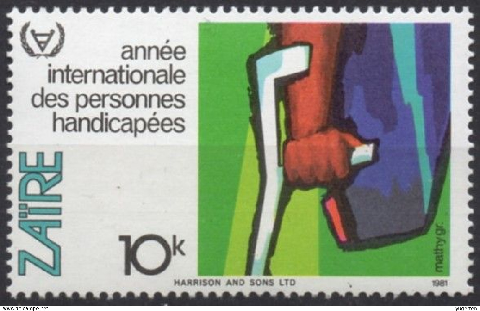 ZAIRE 1981 - 1v - MNH - Disabled - Crutch - Missing Limb - Handicap Health Santé Salud Gesundheit Behindert Béquille - Handicaps