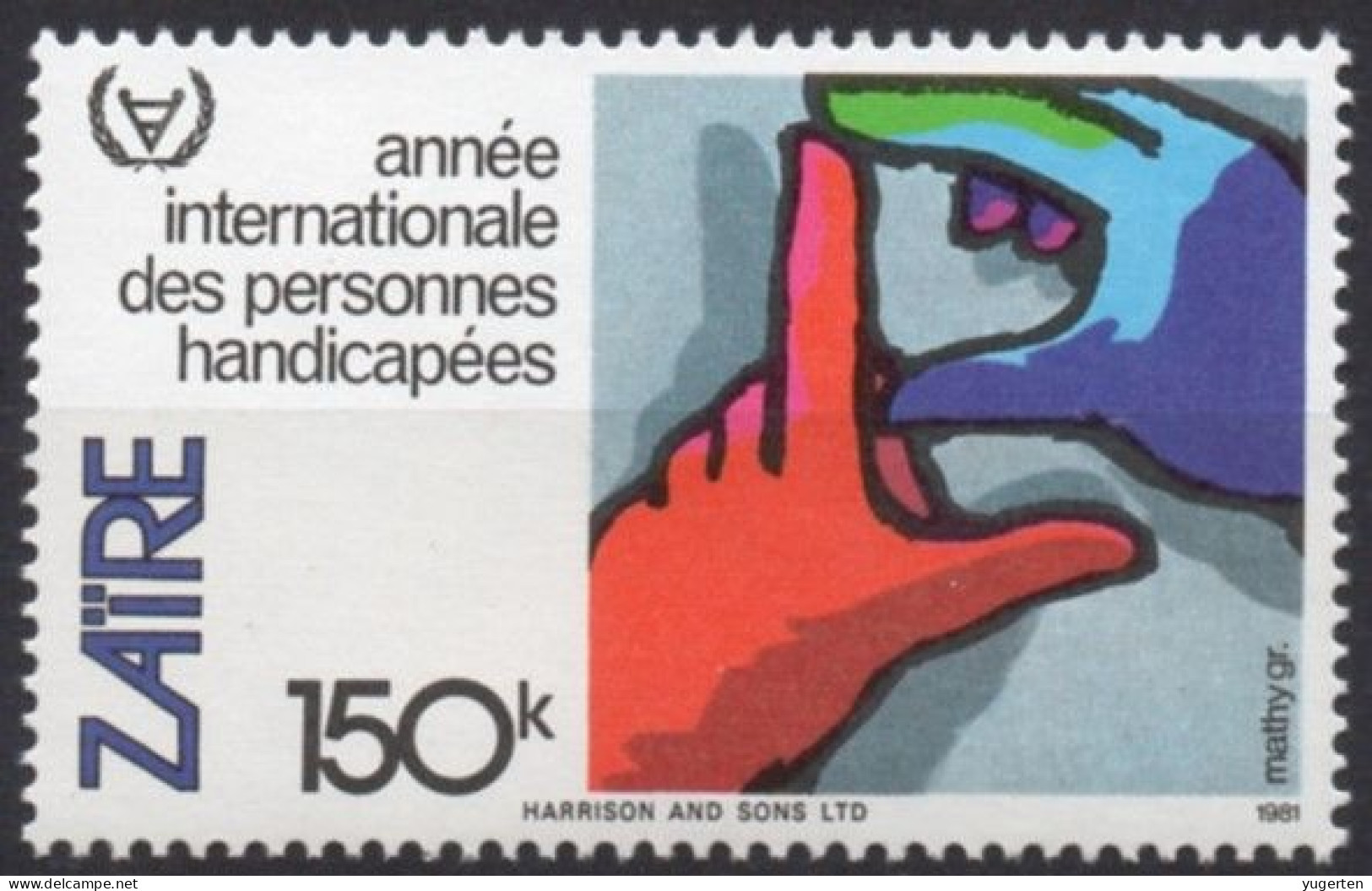 ZAIRE 1981 - 1v - MNH - Disabled - Sign Language - Handicap Health Santé Salud Gesundheit Behindert Hands Fingers - Handicaps