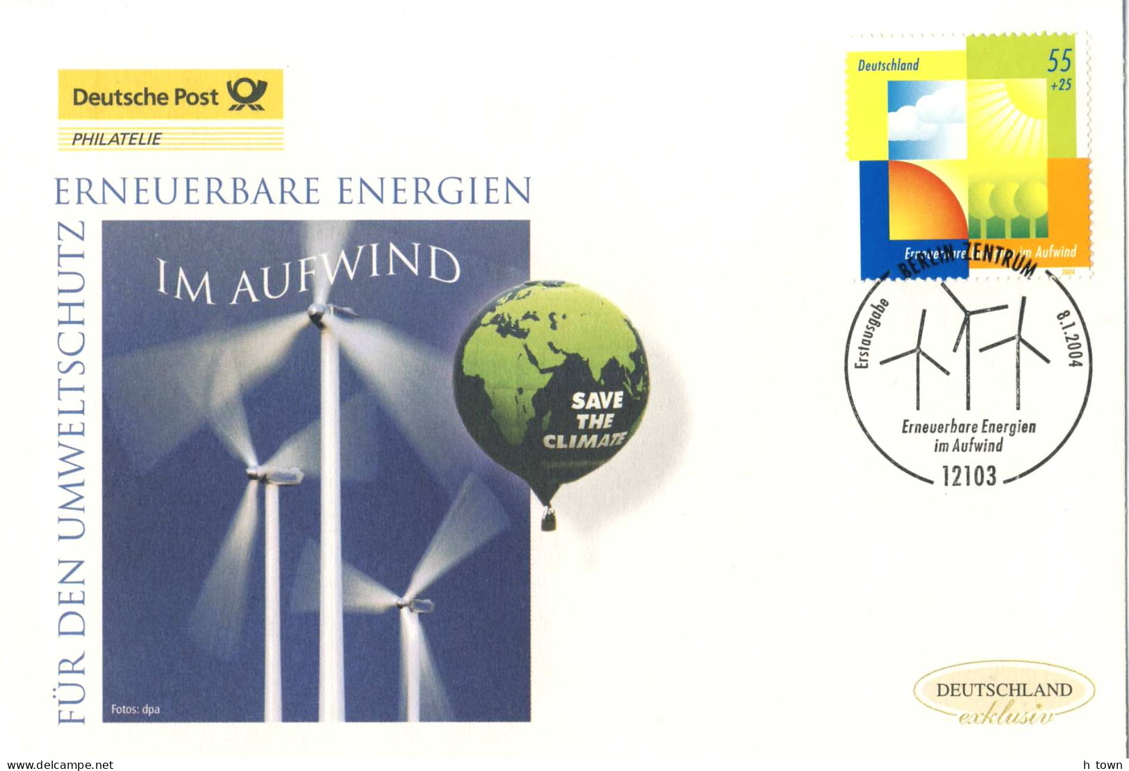 516  Éolienne, Energie, Climat: Env. 1er Jour D'Allemagne, 2004 - Wind Turbine FDC From Germany. Energy Windmill Moulin - Andere & Zonder Classificatie