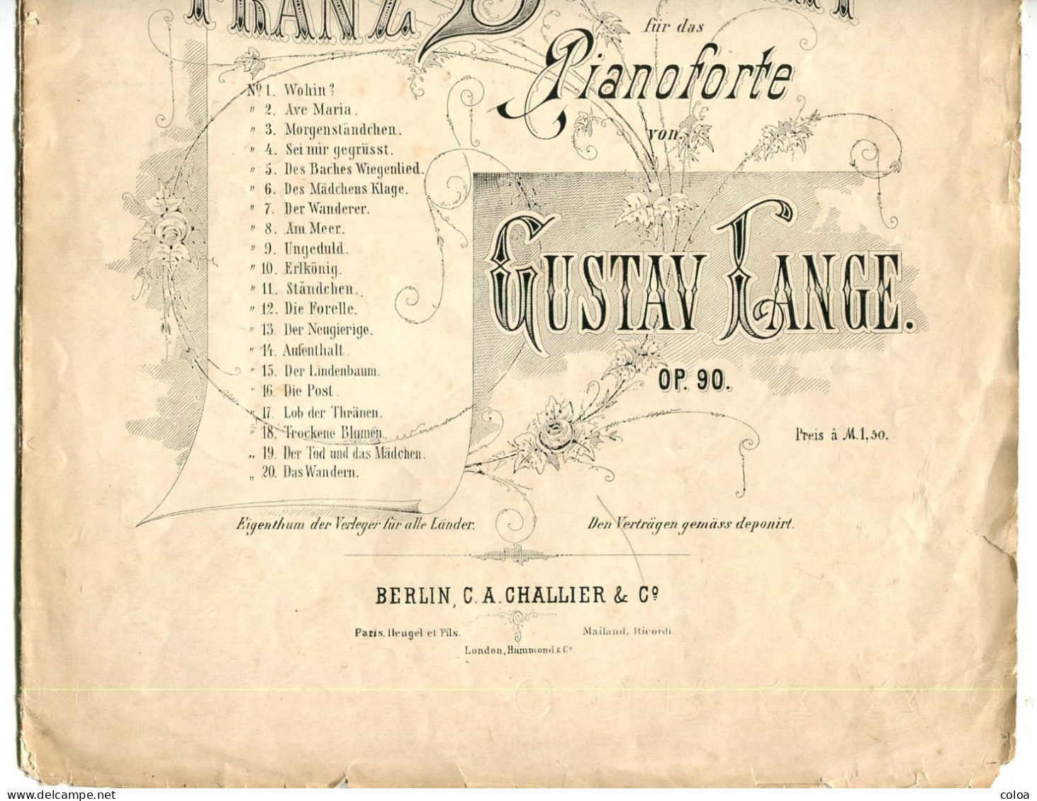 Partition Lieder Von Franz Schubert Für Das Pianoforte Von Gustav LANGE, - S-U