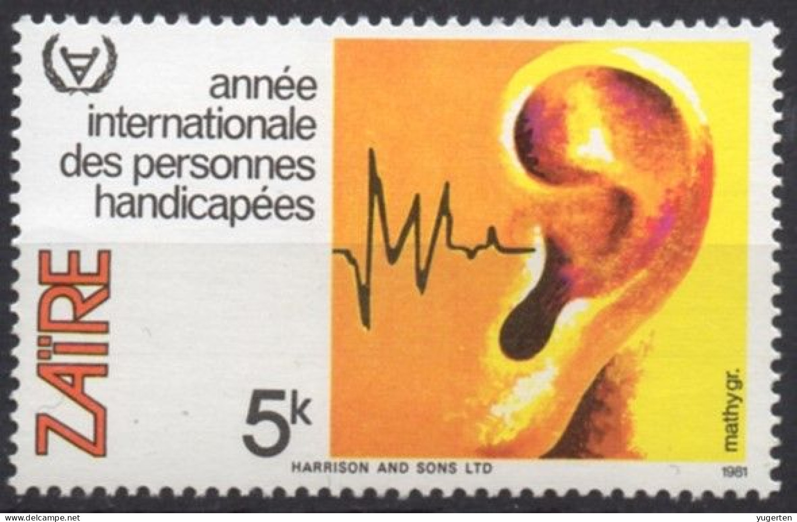 ZAIRE 1981 - 1v - MNH - Disabled - Deafness - Ear - Hearing - Handicap Health Santé Salud Gesundheit Behindert - Handicaps