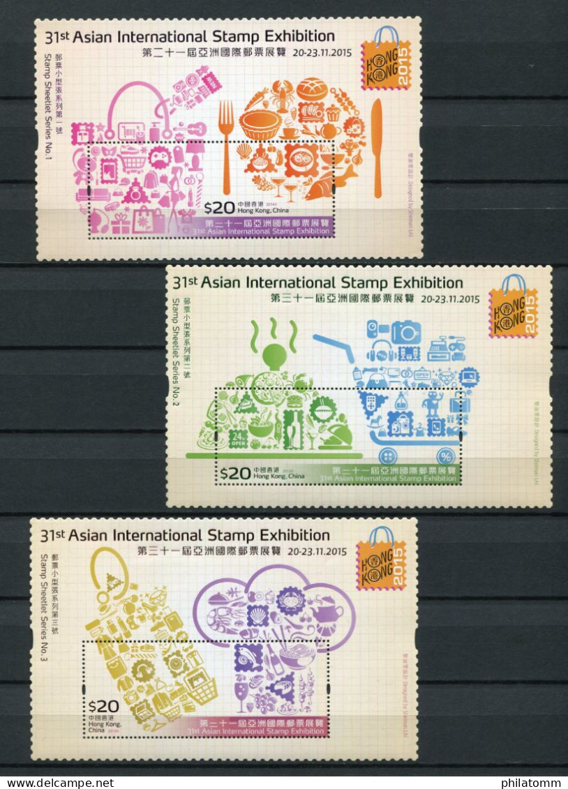 Hong Kong - Block Nr. 280 + 299 + 300 - "Intern. Briefmarkenausstellung HONG KONG" ** / MNH (aus Dem Jahr 2014 / 2015) - Blocs-feuillets