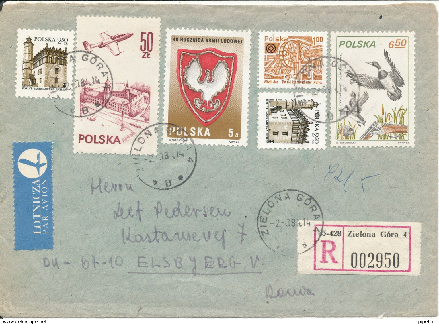 Poland Registered Cover Sent To Denmark Zielona Gora 2-3-1984 With More Topic Stamps - Cartas & Documentos