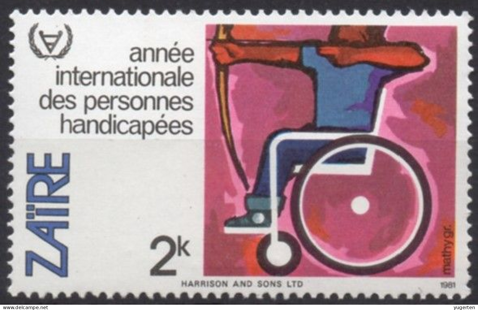 ZAIRE 1981 - 1v - MNH - Archer In Wheelchair - Archery - Handicap Health Santé Disabled Gesundheit Behindert - Handicaps