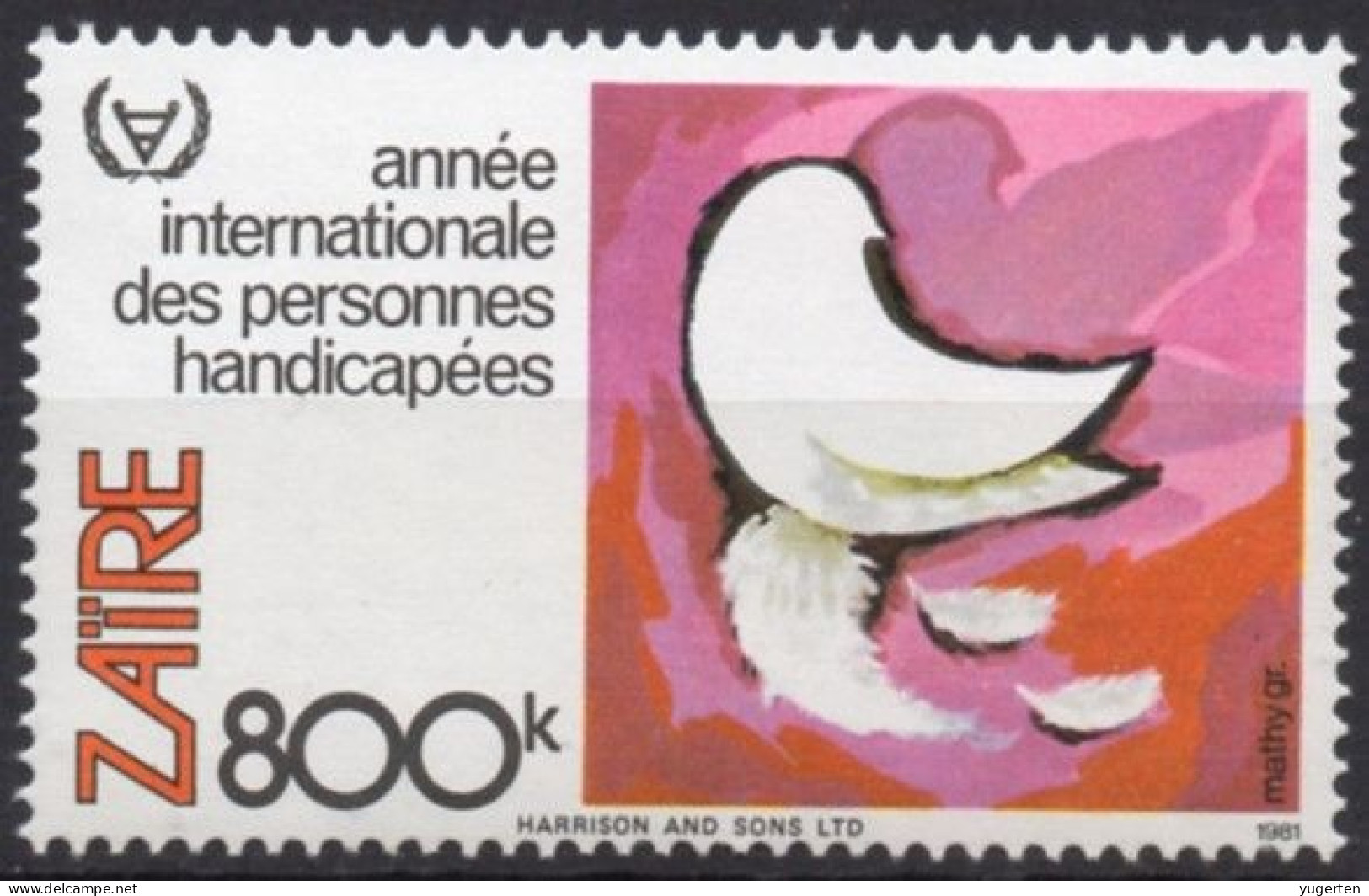 ZAIRE 1981 - 1v - MNH - Intl Year Of Disabled - Handicap Health Santé Salud Gesundheit Behindert - Dove - Feathers - Handicaps