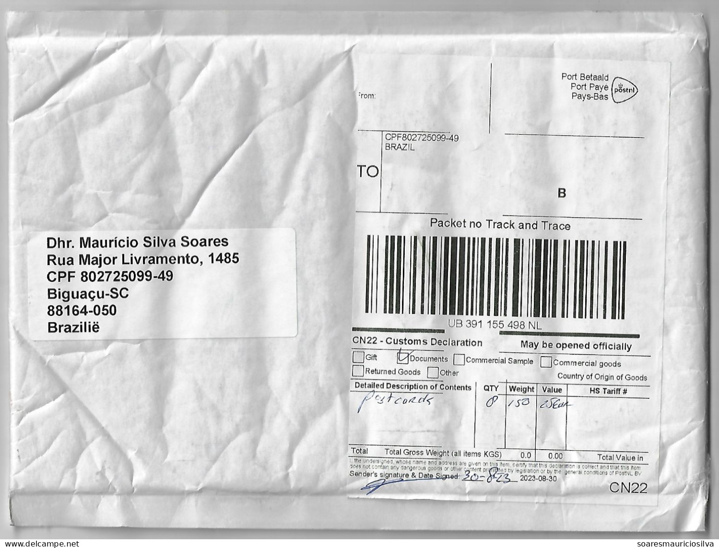 Netherlands 2023 Registered Priority Cover Sent To Biguaçu Brazil Customs Declaration Label Packet No Track And Trace - Briefe U. Dokumente