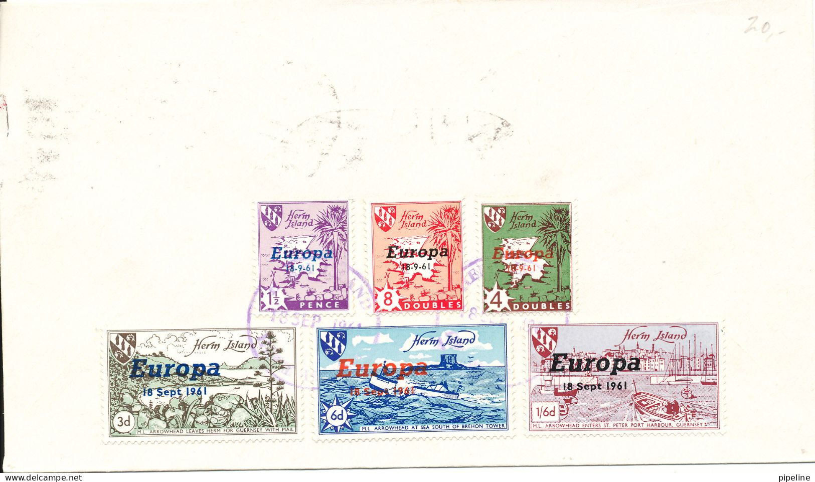 Great Britain FDC EUROPA CEPT 18-9-1961 And 6 HERM ISLAND EUROPA Stamps On The Backside Og The Cover - 1961