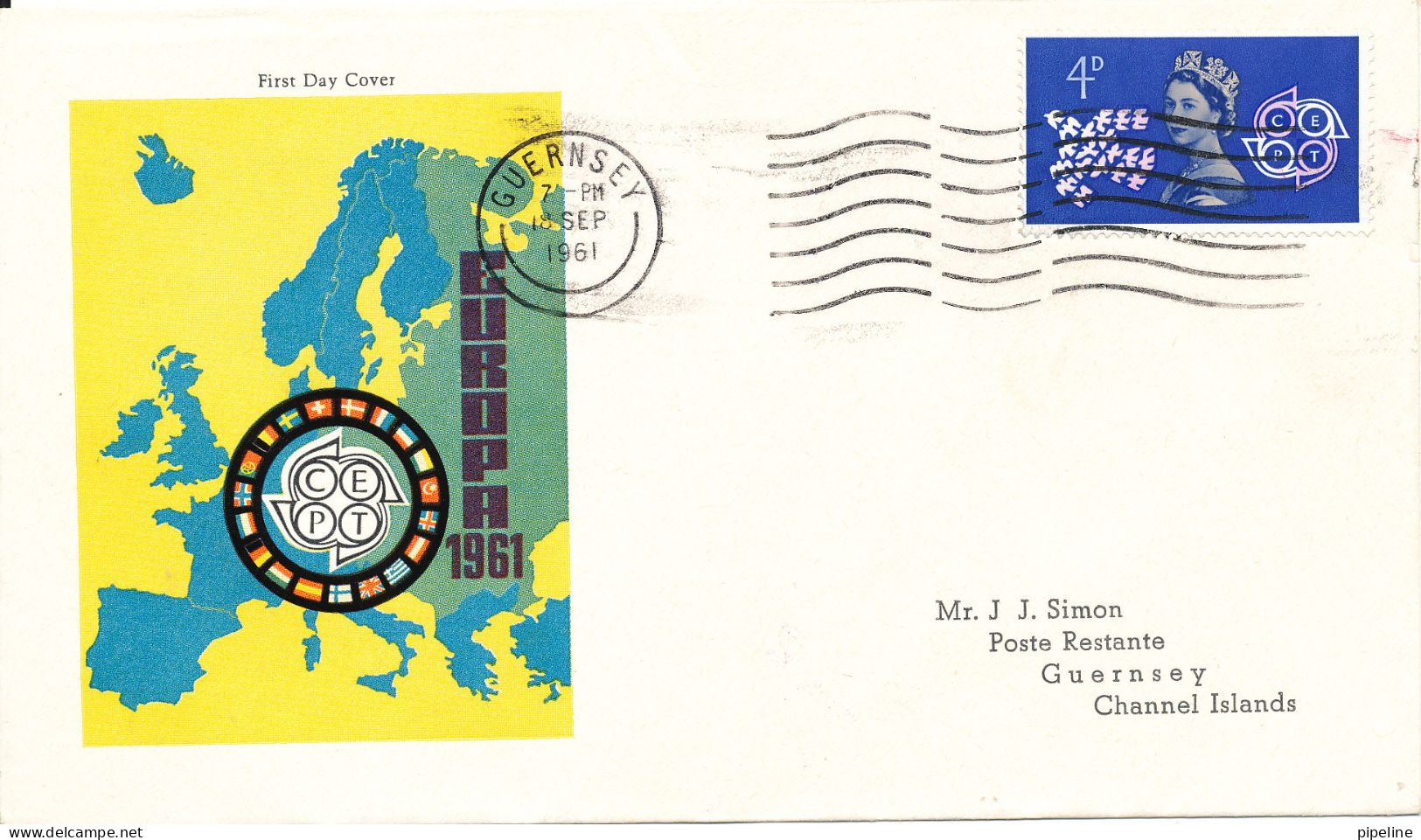 Great Britain FDC EUROPA CEPT 18-9-1961 And 6 HERM ISLAND EUROPA Stamps On The Backside Og The Cover - 1961