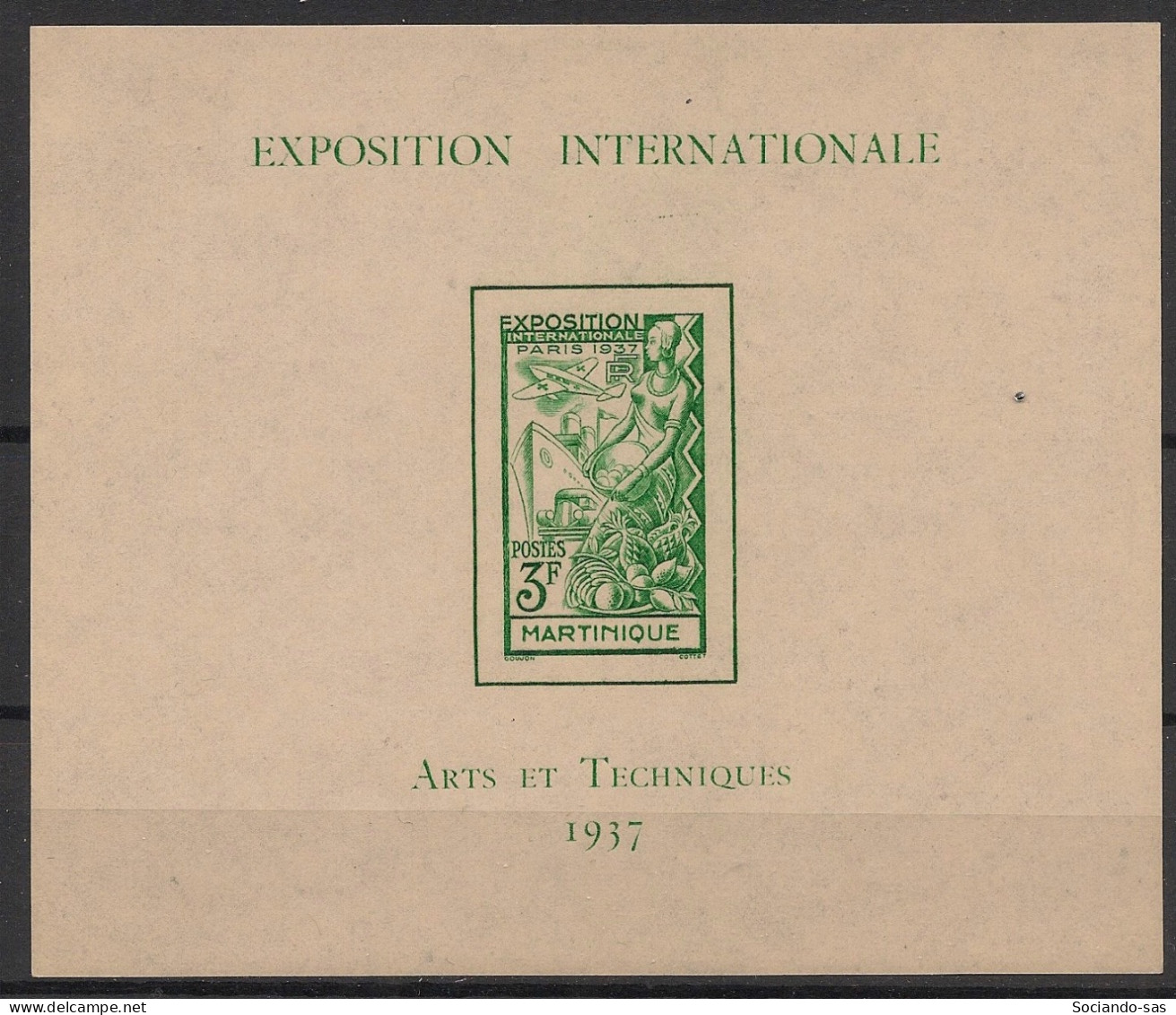 MARTINIQUE - 1937 - Bloc Feuillet BF N°YT. 1 - Exposition Internationale - Neuf * / MH VF - Blocks & Sheetlets