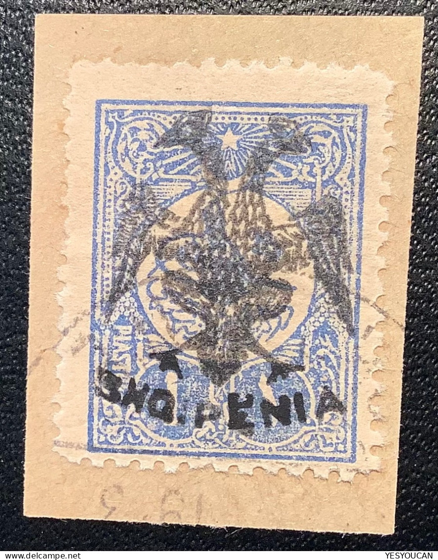 1913, Mi 7 250€ VF Used Signed Scheller 1 Pia Turkey Ovpt Eagle & Shqipenia  (Albanien Albania Albanie - Albanie