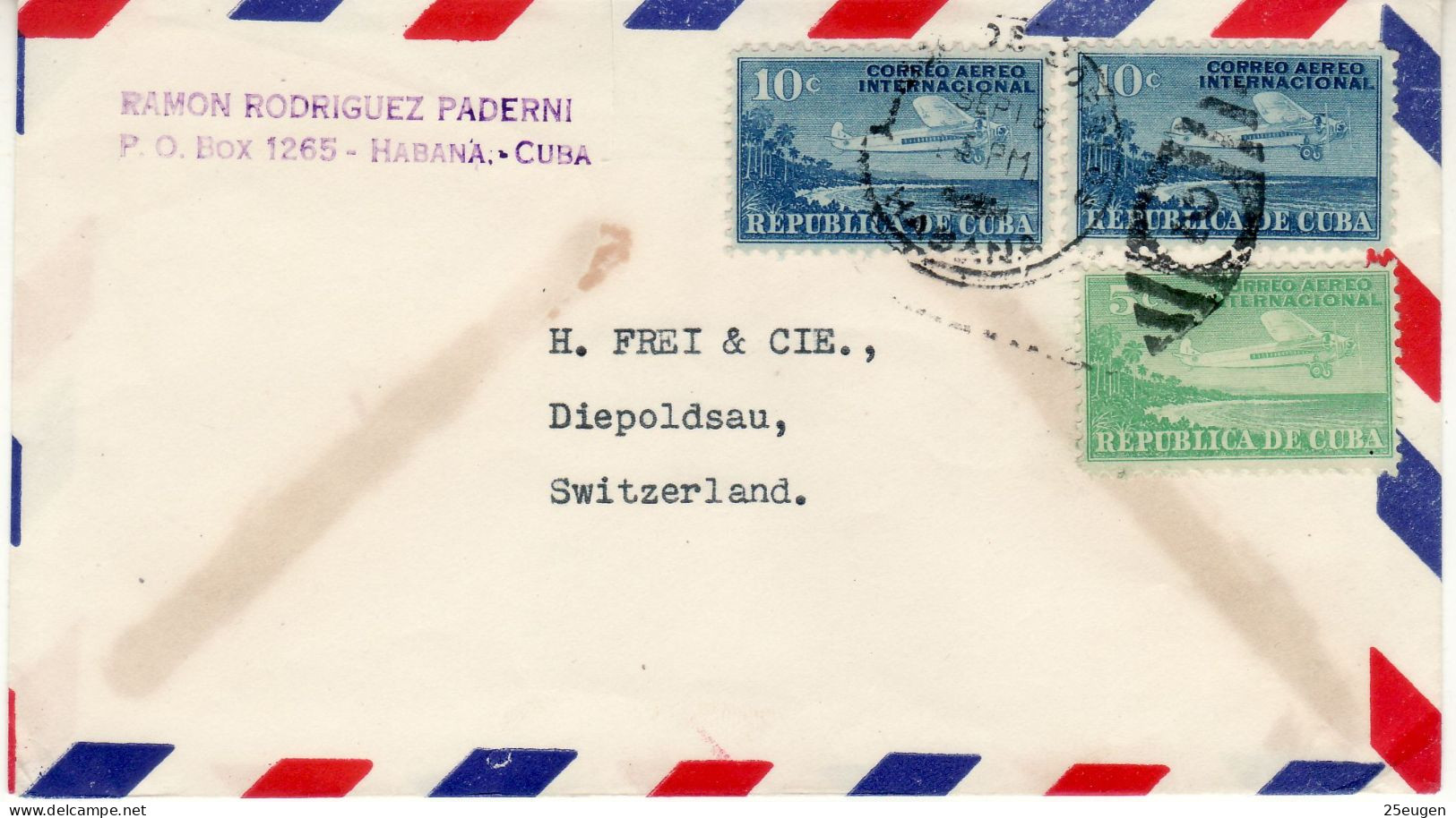 CUBA 1945  AIRMAIL LETTER SENT FROM HABANA TO DIEPOLDSSAU SWITZERLAND - Brieven En Documenten