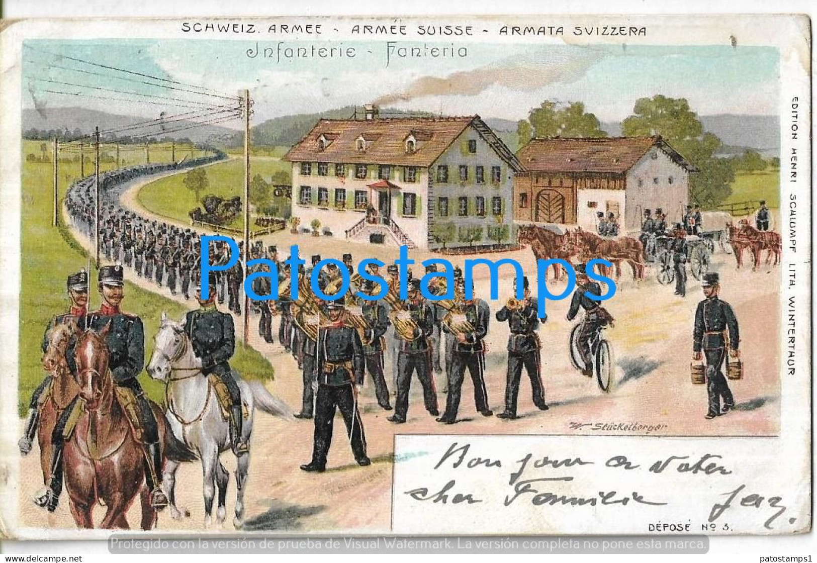 217142 SWITZERLAND ART ARTE SIGNED STÜCKELBERGER MILITARY FANTERIA INFANTRY CIRCULATED TO FRANCE  POSTAL POSTCARD - Berg