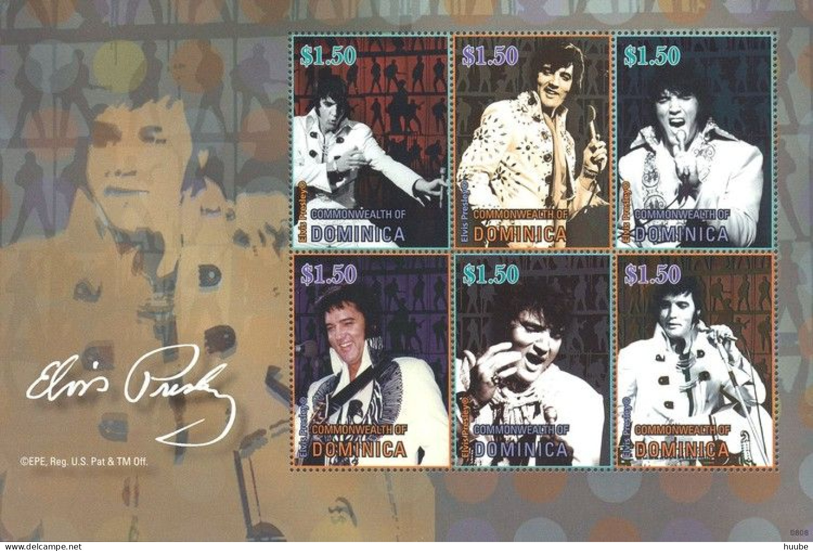 Dominica, 2008, Mi 3874-3879, Elvis Presley, Sheet Of 6, MNH - Elvis Presley