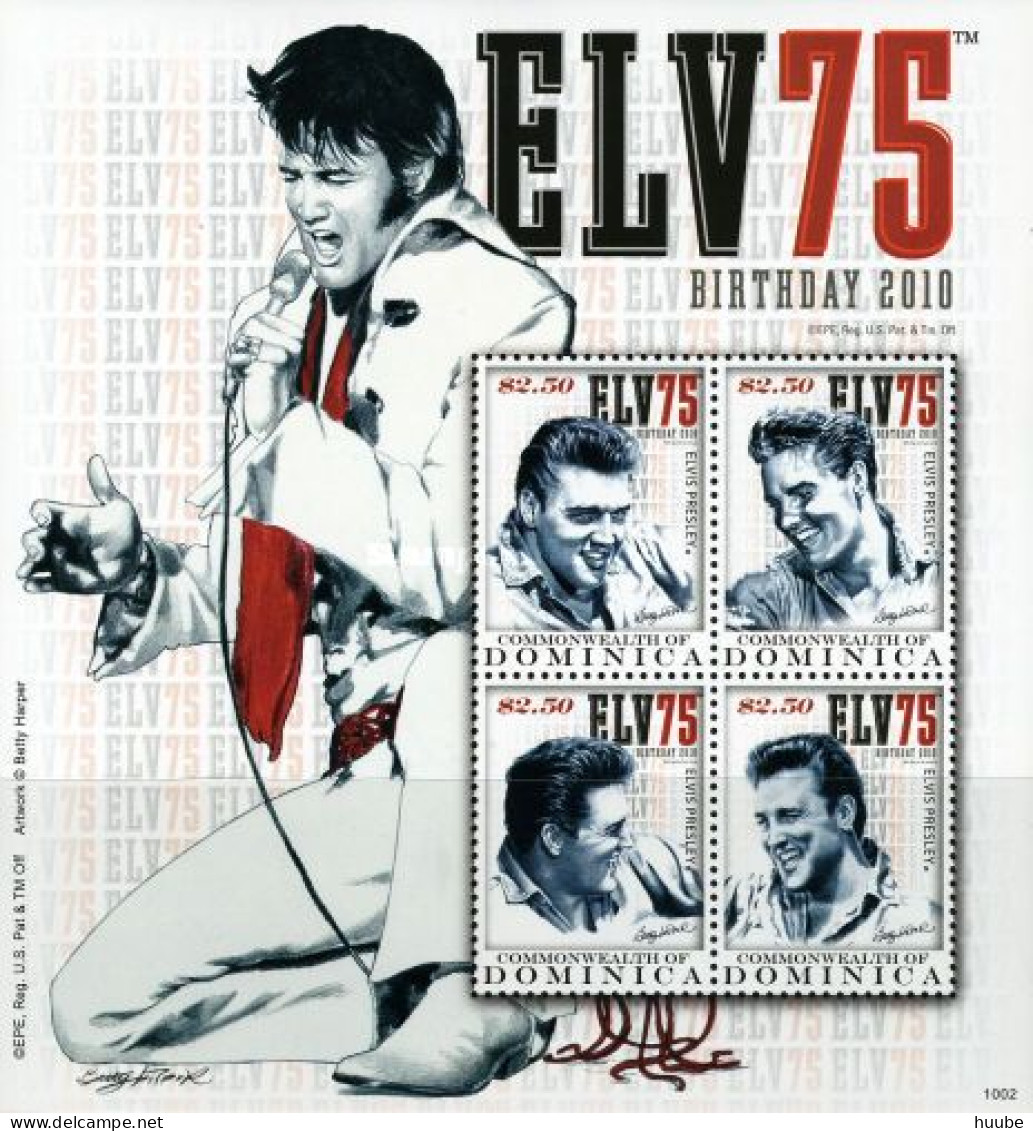 Dominica, 2010, Mi 4033-4036, 75th Anniversary Of The Birth Of Elvis Presley, Sheet Of 4, MNH - Elvis Presley