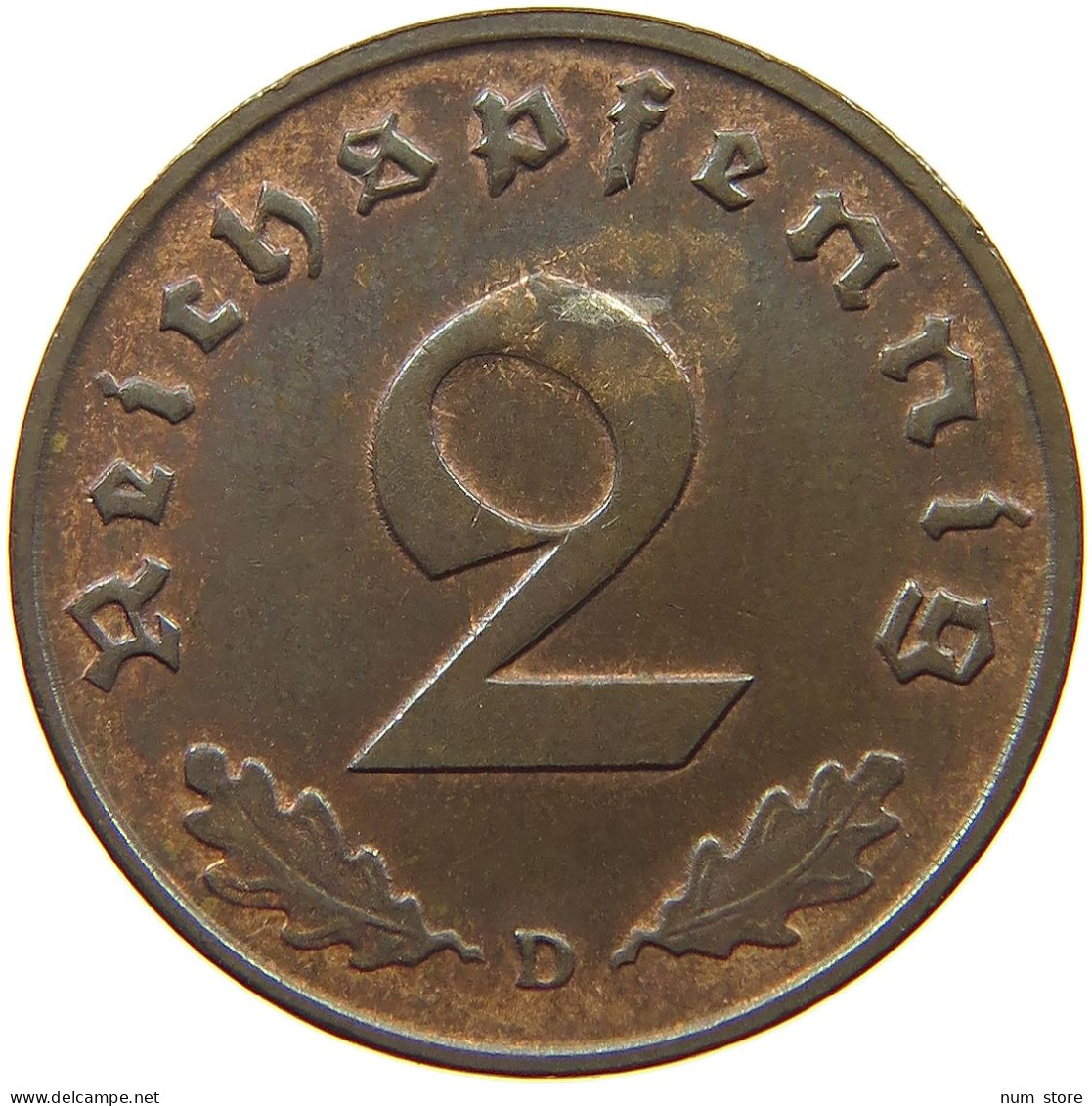GERMANY 2 PFENNIG 1939 D #a043 0679 - 2 Reichspfennig