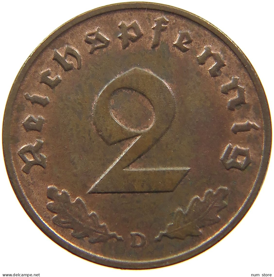 GERMANY 2 PFENNIG 1939 D #a032 0371 - 2 Reichspfennig