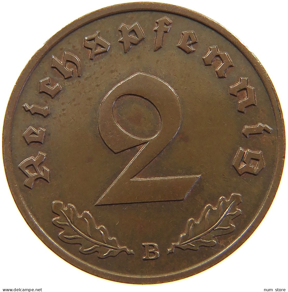 GERMANY 2 PFENNIG 1939 B TOP #a063 0107 - 2 Reichspfennig