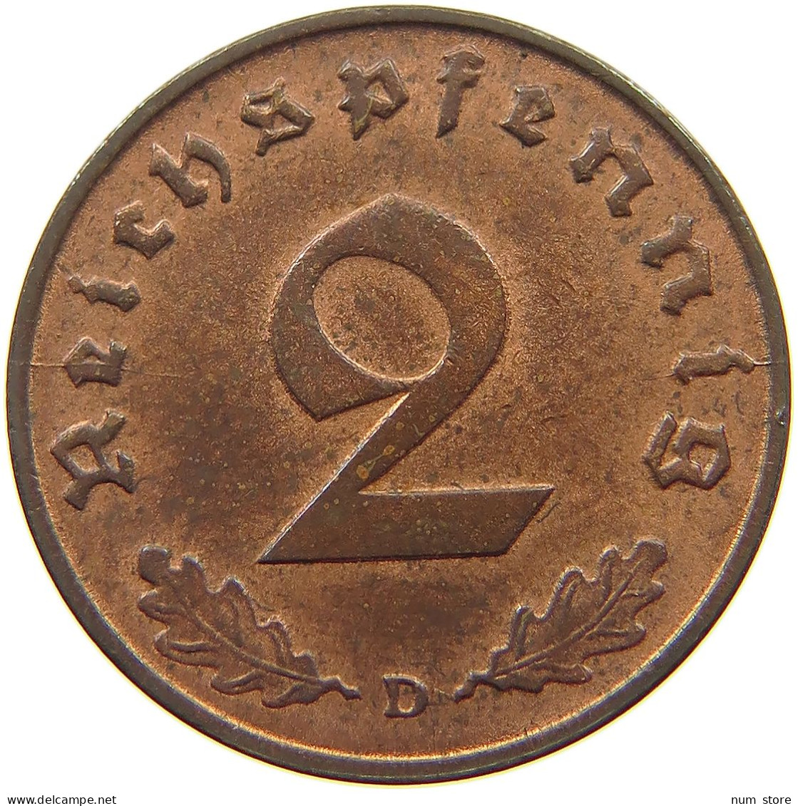 GERMANY 2 PFENNIG 1938 D TOP #s078 0727 - 2 Reichspfennig