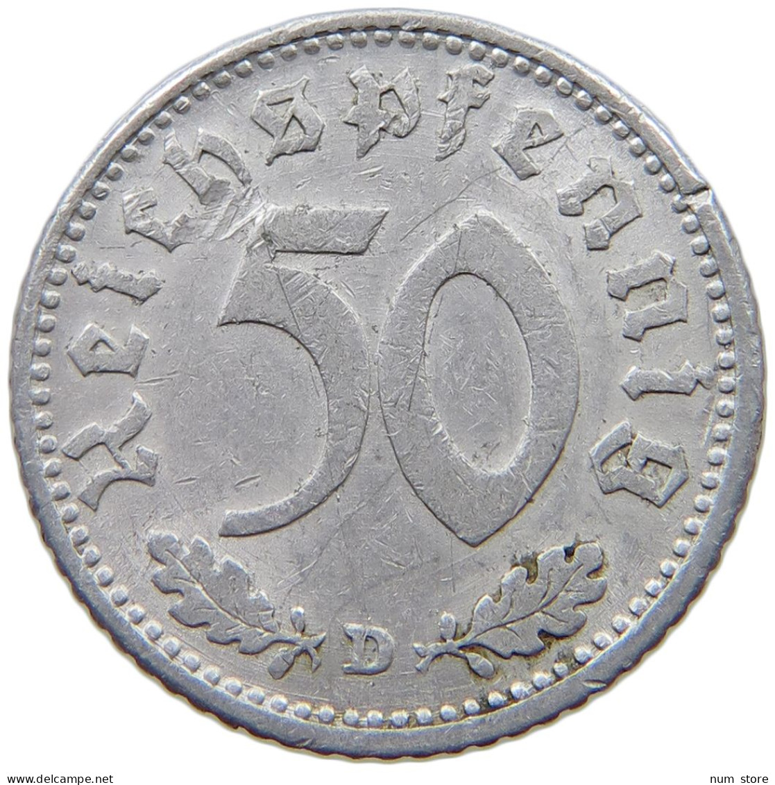 GERMANY 50 PFENNIG 1943 D #a076 0491 - 50 Reichspfennig