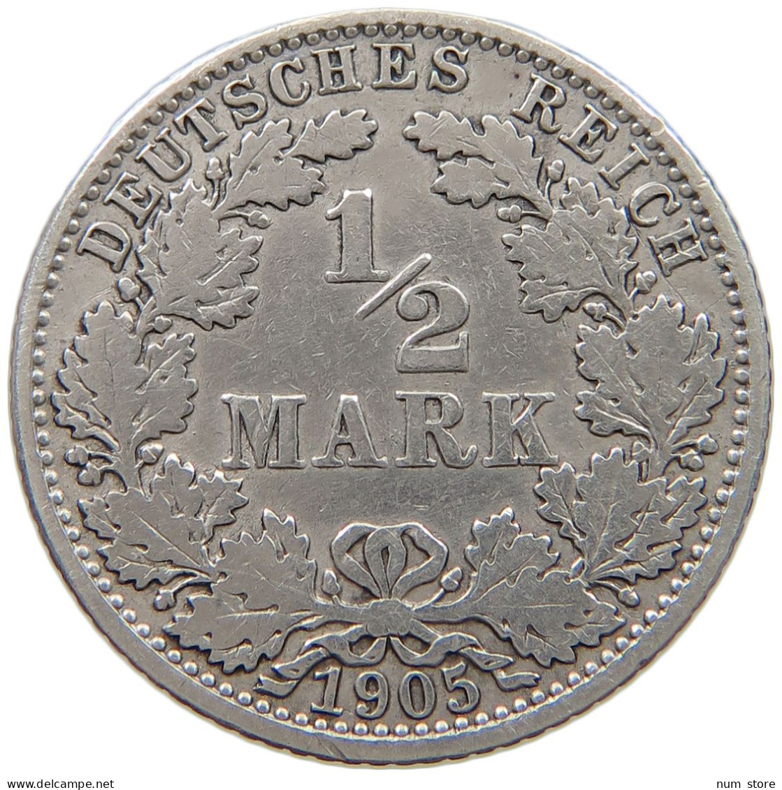 GERMANY EMPIRE 1/2 MARK 1905 J #a073 0495 - 1/2 Mark