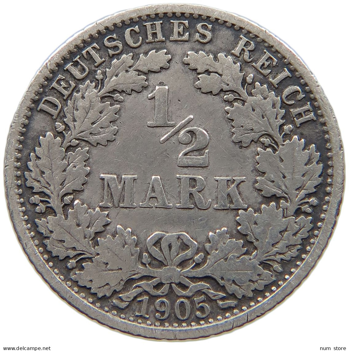 GERMANY EMPIRE 1/2 MARK 1905 F #a081 0841 - 1/2 Mark