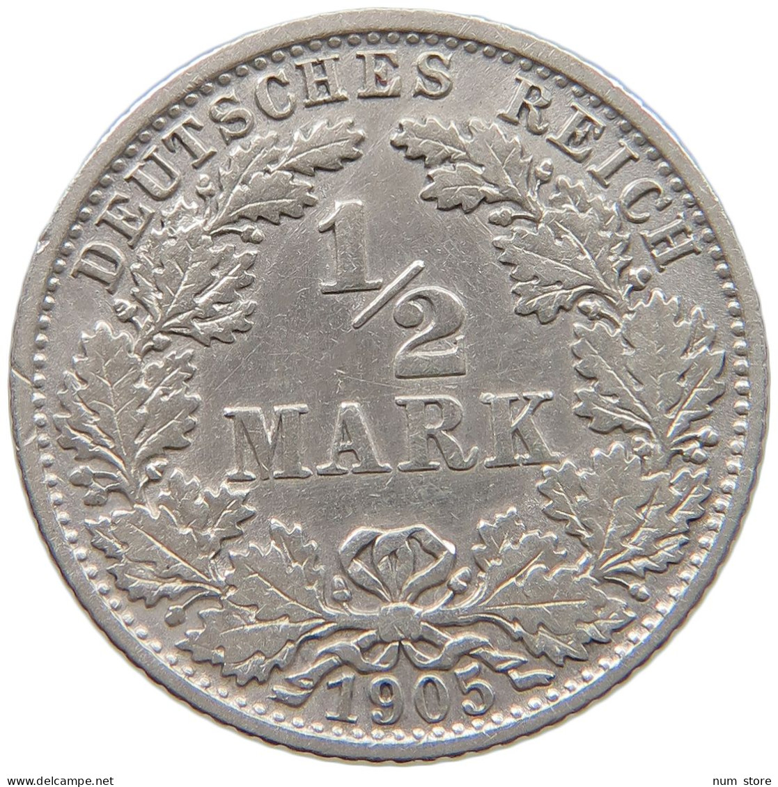 GERMANY EMPIRE 1/2 MARK 1905 F #a073 0453 - 1/2 Mark