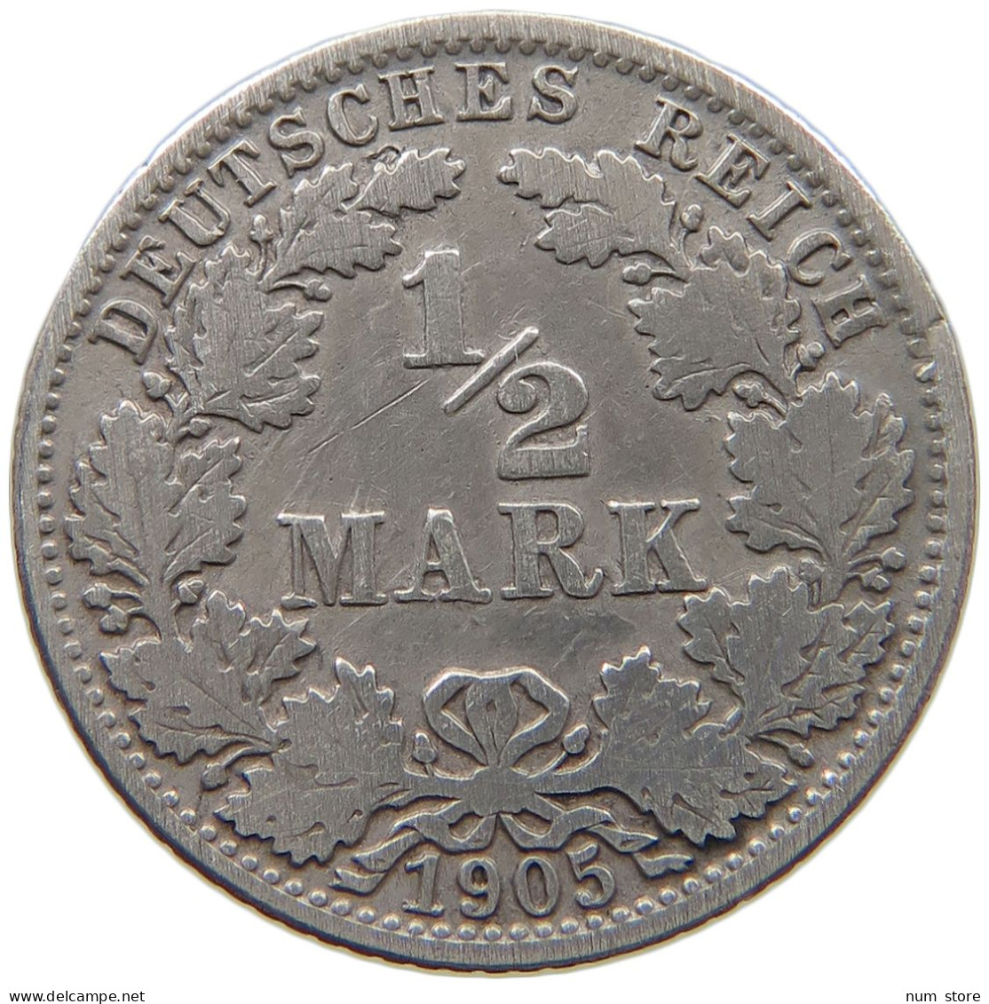 GERMANY EMPIRE 1/2 MARK 1905 J #a073 0419 - 1/2 Mark