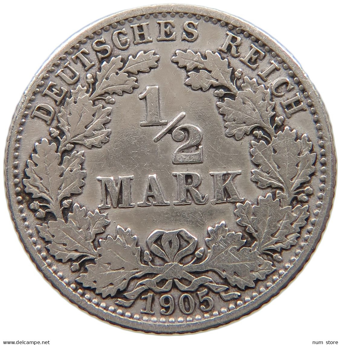 GERMANY EMPIRE 1/2 MARK 1905 G #a073 0375 - 1/2 Mark