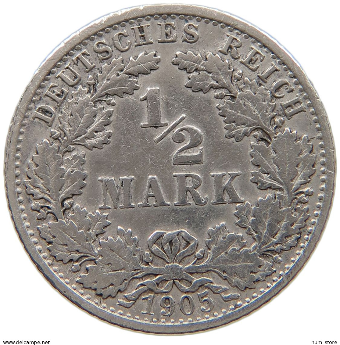 GERMANY EMPIRE 1/2 MARK 1905 F #a073 0407 - 1/2 Mark