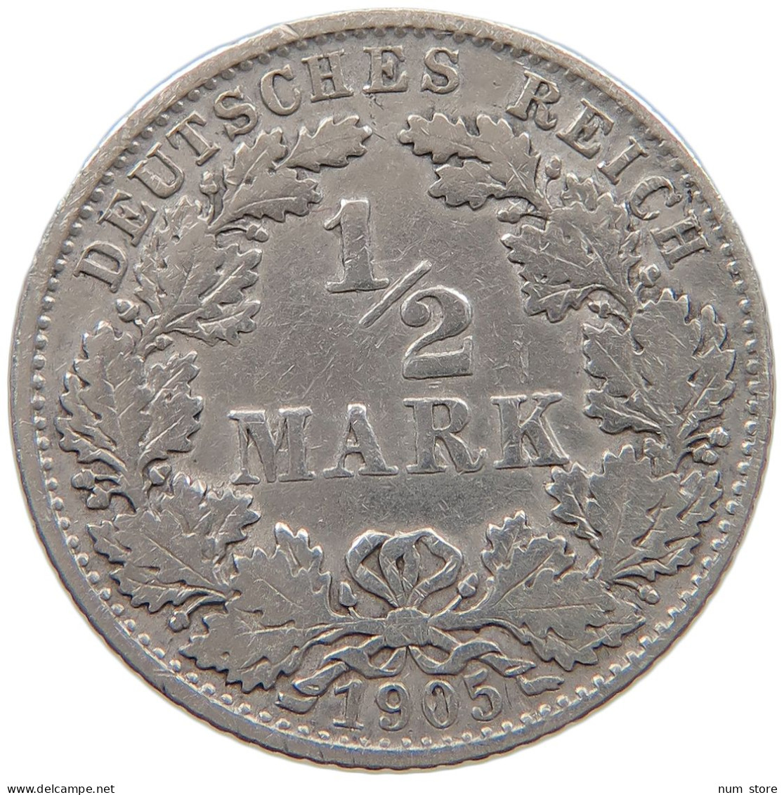 GERMANY EMPIRE 1/2 MARK 1905 F #a073 0345 - 1/2 Mark