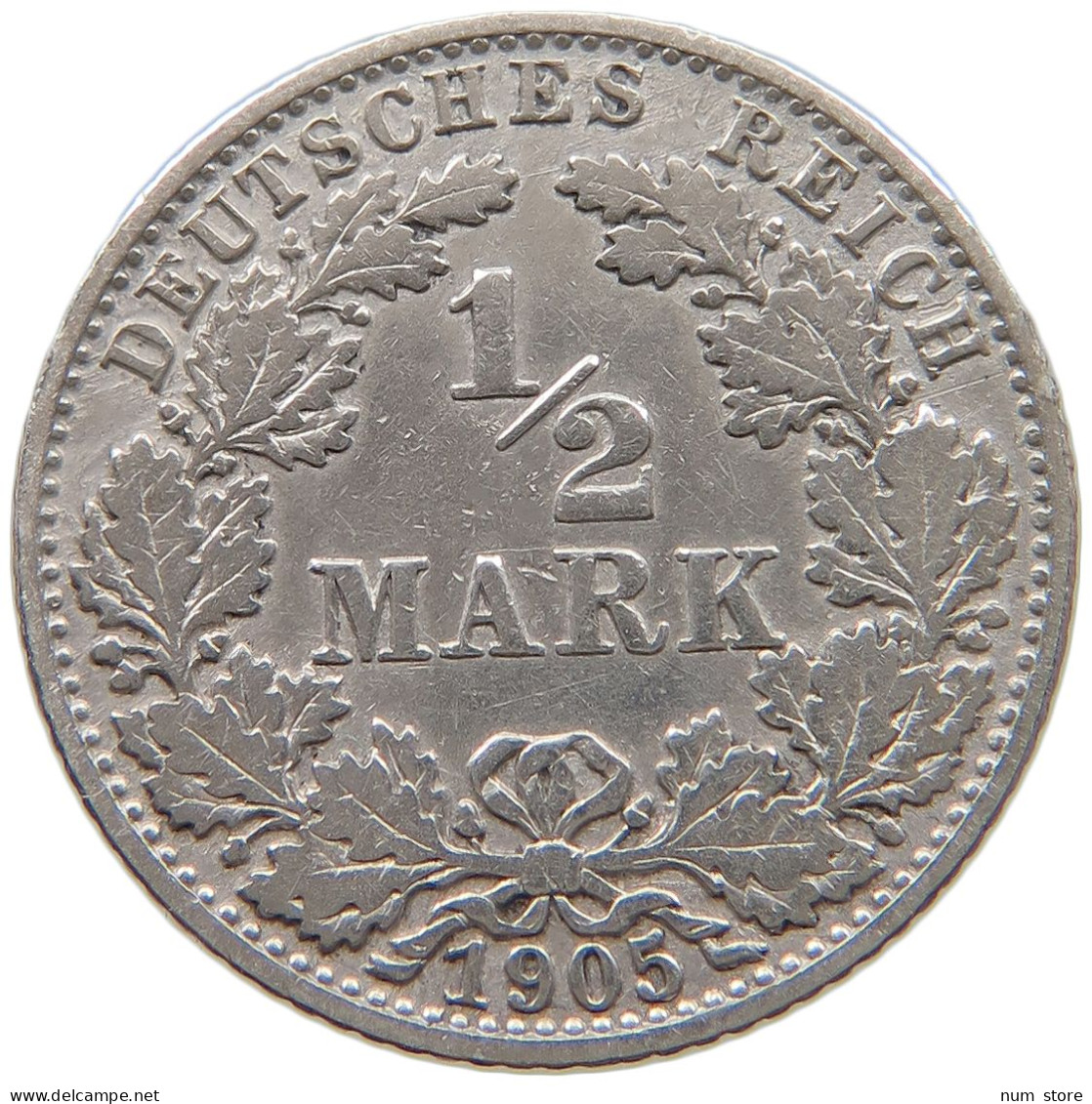 GERMANY EMPIRE 1/2 MARK 1905 E #a073 0443 - 1/2 Mark